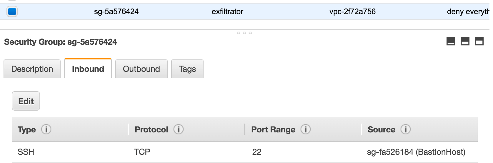 Private host inbound security groups